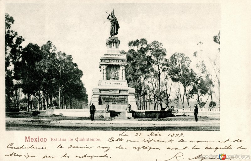 Monumento a Cuauhtémoc (postal enviada en 1899)