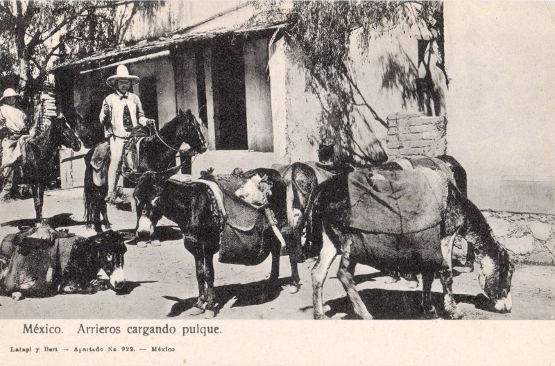 Arrieros cargando pulque