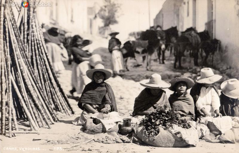 Vendiendo cañas y verduras