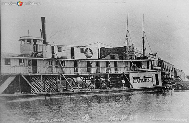 BARCO EL CARMEN ENCAYANDO EN EL MUELLE-MALECON, VILLAHERMOSA, TAB. 1928