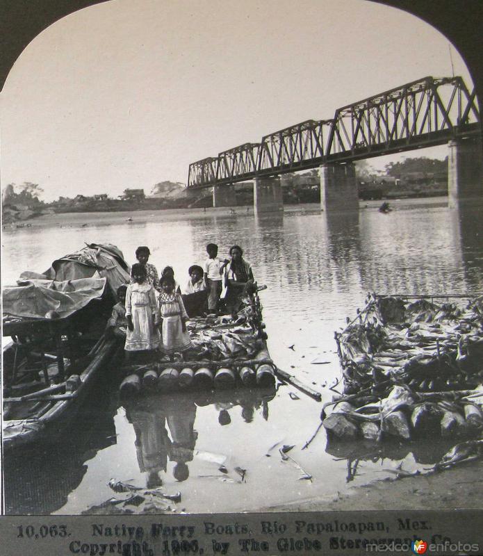 Balsas de troncos en el río Papaloapan