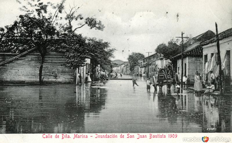 Inundación de Villahermosa, en 1909: Calle de Doña Marina