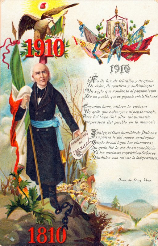 Miguel Hidalgo en una tarjeta postal del Centenario de la Independencia de México, en 1910