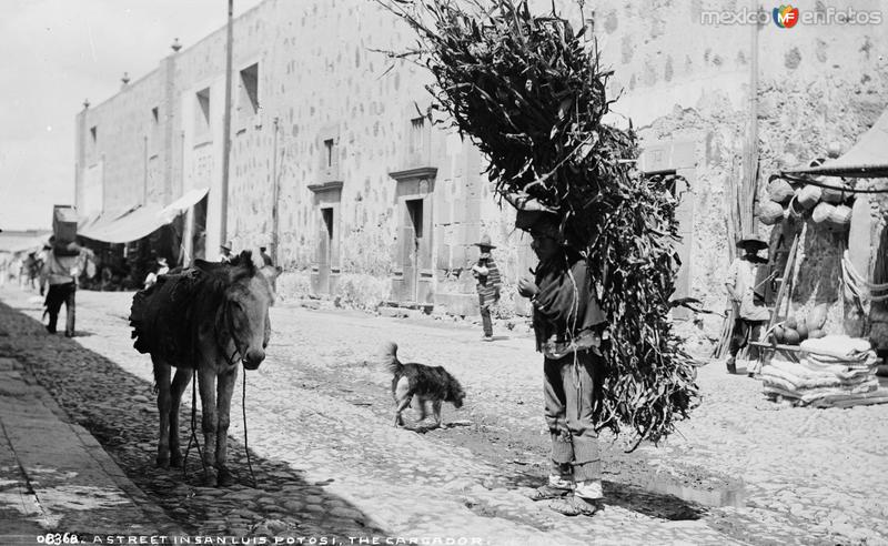 Cargador en una calle de San Luis Potosí (por William Henry Jackson, c. 1888)