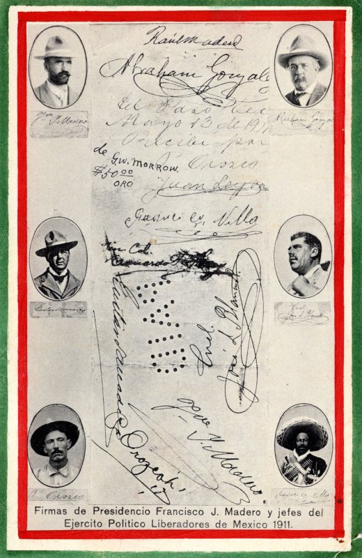 Firma de Francisco I. Madero, Francisco Villa, Abraham González y otros revolucionarios