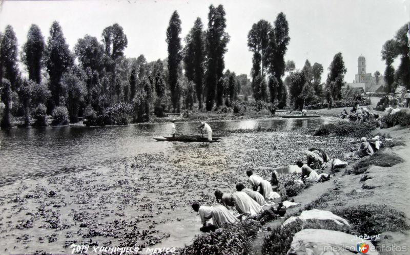 Tipos Mexicanos Lavanderas de Xochimilco por el fotografo HUGO BREHME