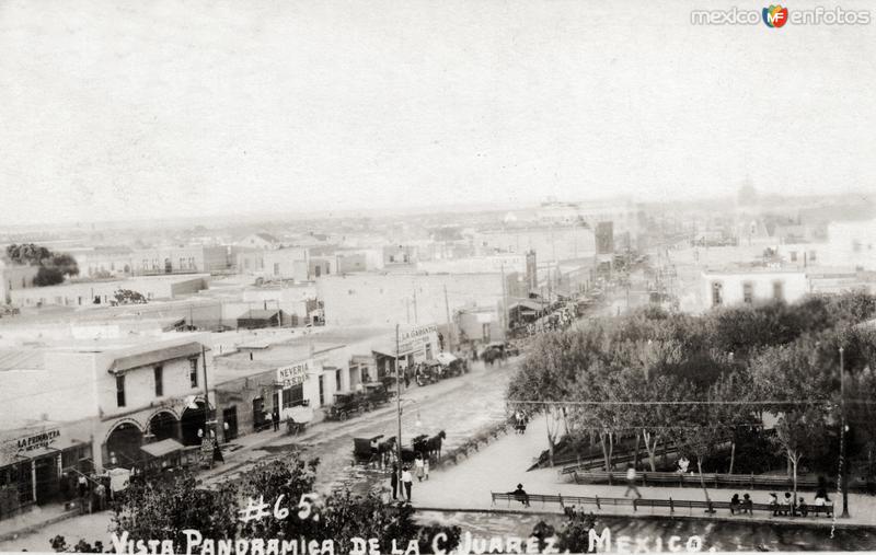 Calle 16 de Septiembre y Plaza de Armas, desde el campanario de la Misión de Guadalupe