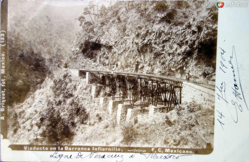 Viaducto de la Barranca de infiernillo por el fotografo Abel Briquet ( Fechada el 14 de Sep de 1904 )