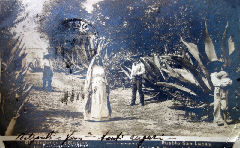 Pueblo de San Lucas Xochimanca, Xochimilco Por el fotografo Abel Briquet ( Circulada el 5 de Octubre de 1906 ).