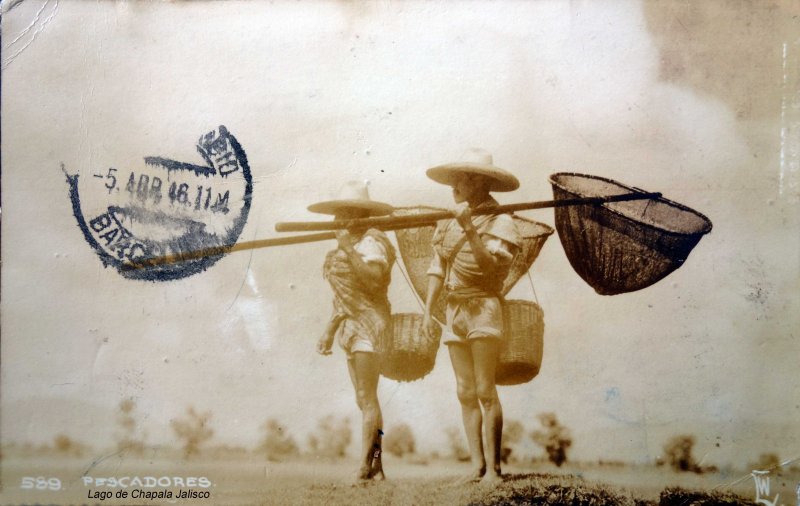 Tipos mexicanos Pescadores de Lago de Chapala Jalisco ( Circulada el 5 de Abril de 1916 ).