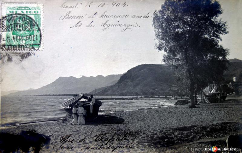 A orillas del lago de Chapala, Jalisco ( Circulada el 12 de Octubre de 1904 ).