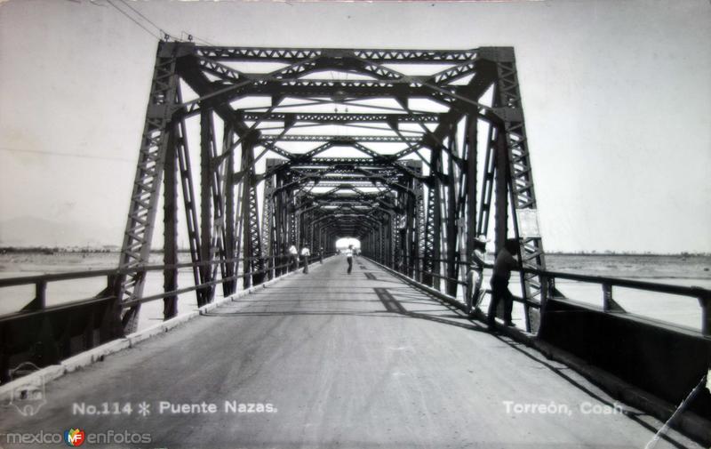 Puente Nazas. ( Circulada el 3 de Diciembre de 1955 ).