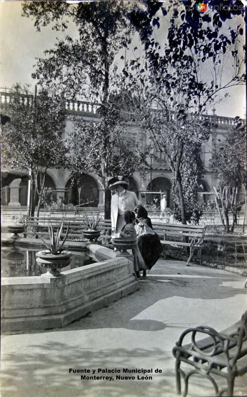 Fuente y Palacio Municipal de Monterrey, Nuevo León ( Circulada el 27 de Diciembre de 1908 ).