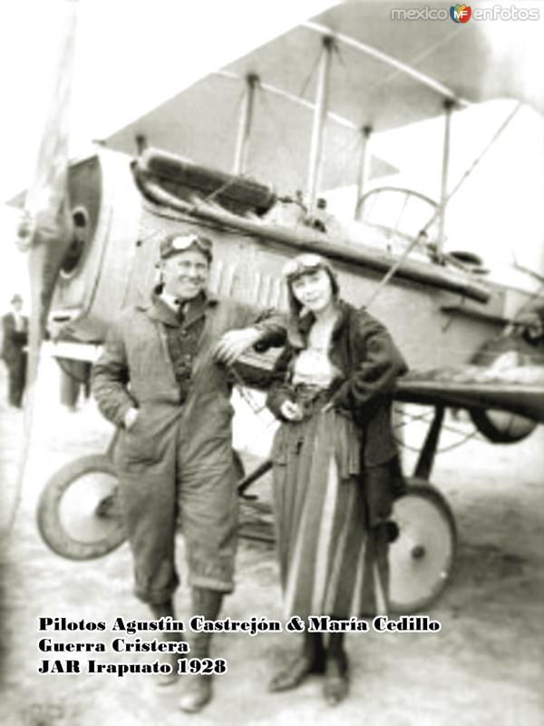 Pilotos Agustín Castrejón & María Cedillo, Guerra Cristera, Irapuato 1928