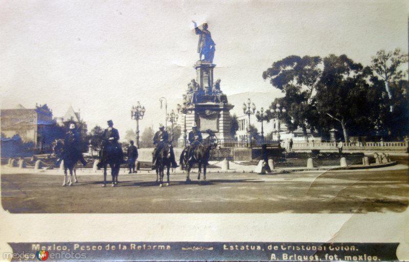 Paseode La Reforma  y estatua de Cristobal Colon por el Fotógrafo Abel Briquet.