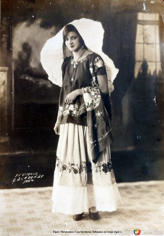 Tipos Mexicanos Una hermosa Tehuana en traje tipico. ( Circulada el 6 de Junio de 1928 ).