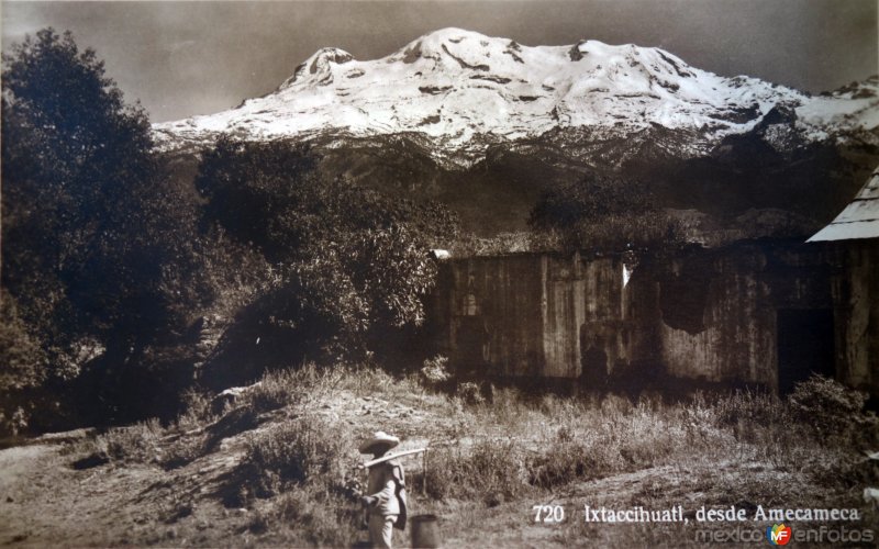 Volcan Ixtaccihuatl visto desdeAmecameca Por el Fotógrafo Hugo Brehme.