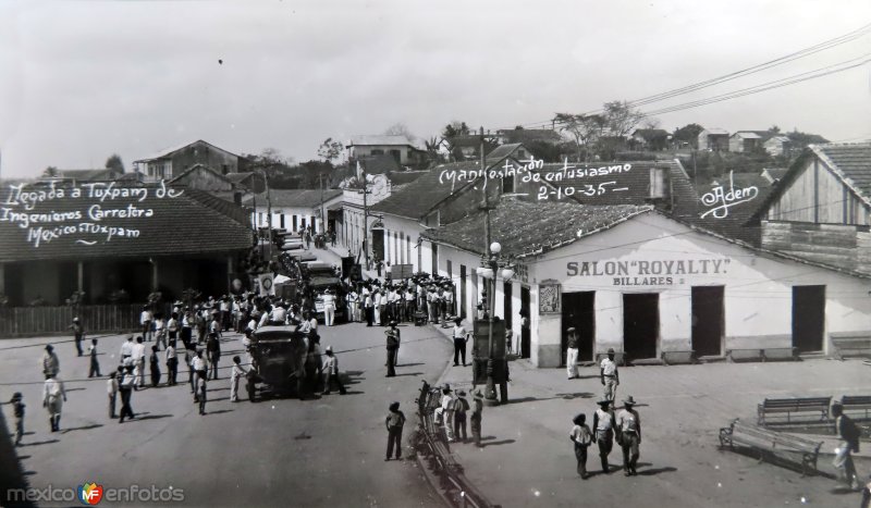 Llegada a Tuxpan de Ingenieros para la construccion de la carretera Mexico-Tuxpan ( Fechada el 2 de Octubre de 1935 ).