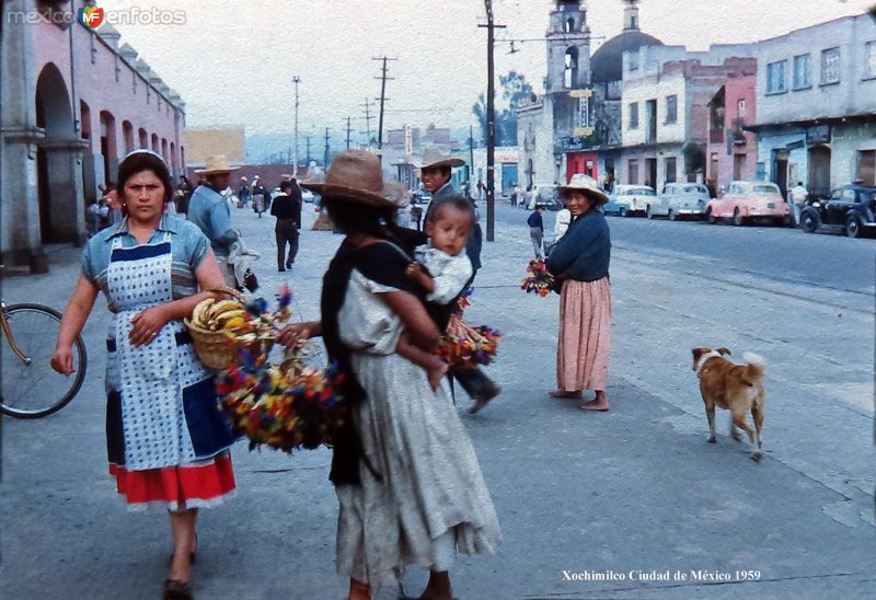 Escena callejera en Xochimilco Ciudad de México 1959.