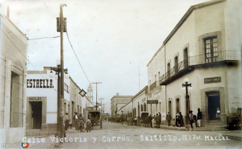 Calle Victoria y Correo foto Macias ( Circulada el 18 de Julio de 1912 ).