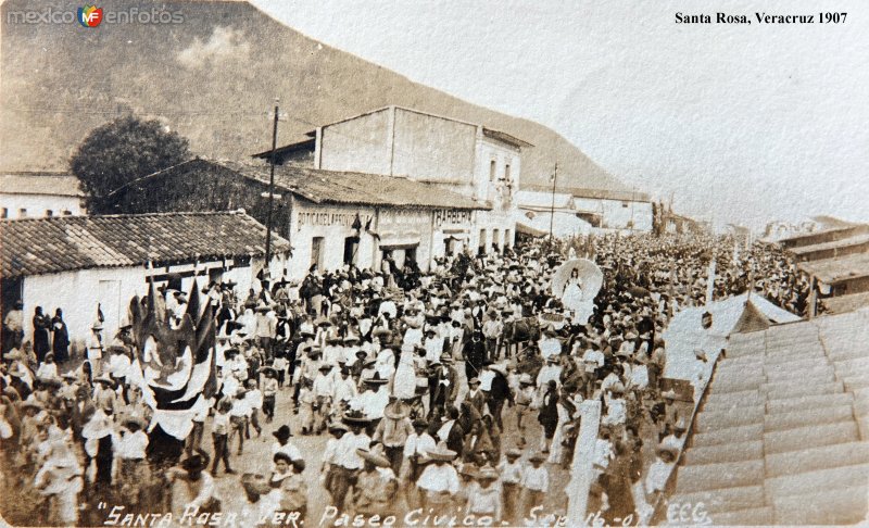 Fotos de Santa Rosa, Veracruz: Paseo civico del Desfile del 16 de Septiembre de 1907.