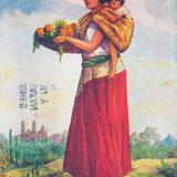 Mujer con frutas cargando un niño