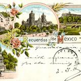 Ciudad de México, Distrito Federal. . Tarjeta postal con vista múltiples de la Ciudad de México (circulada en 1897)